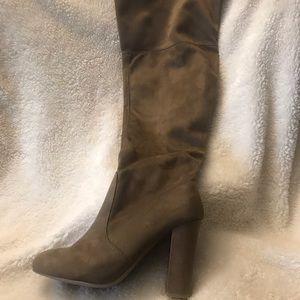 Size 10 Tan Faux Suede Fabric Over-The-Knee Boots